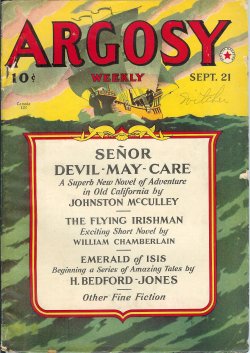 ARGOSY (JOHNSTON MCCULLEY; STOOKIE ALLEN; WILLIAM CHAMBERLAIN; H. BEDFORD-JONES; JIM KJELGAARD; WILLIAM GRAY BEYER; PERRY ADAMS; WALT COBURN) - Argosy Weekly: September, Sept. 21, 1940 (