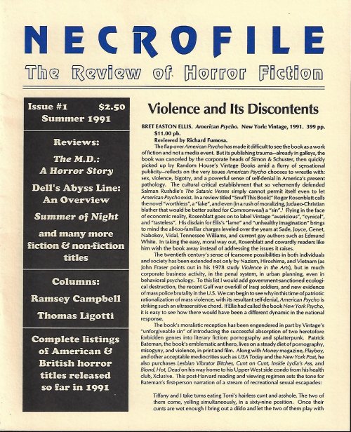 NECROFILE (RAMSEY CAMPBELL; THOMAS LIGOTTI) - Necrofile; the Review of Horror Fiction: No. 1, Summer 1991