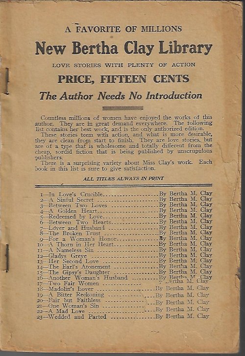 CLAY, BERTHA - For Her Heart's Sake, or, Was She to Blame: New Bertha Clay Library No. 219