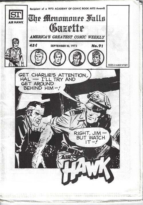 MENOMONEE FALLS GAZETTE - The Menomonee Falls Gazette #91, September, Sept. 10, 1973 (Flash Gordon, Air Hawk, Johnny Hazard, Rip Kirby, Modesty Blaise, Mandrake the Magician, Tarzan, More)