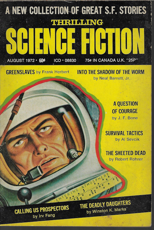 THRILLING SCIENCE FICTION (FRANK HERBERT; J. F. BONE; ROBERT ROHRER; NEAL BARRETT, JR.; AL SEVCIK; WINSTON K. MARKS; IRV FANG) - Thrilling Science Fiction: August, Aug. 1972