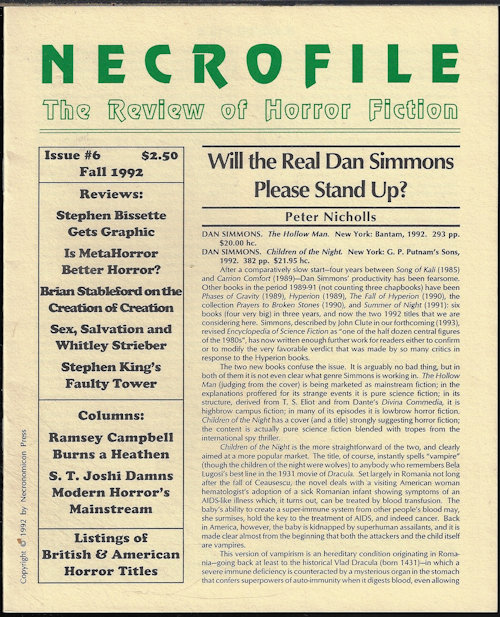 NECROFILE - Necrofile; the Review of Horror Fiction: No. 6, Fall 1992