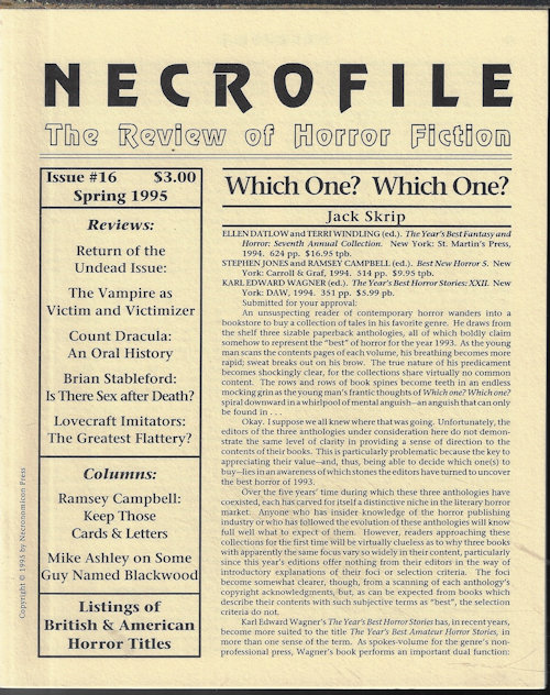 NECROFILE - Necrofile; the Review of Horror Fiction: No. 16, Spring 1995