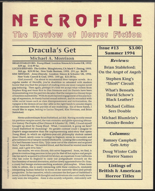 NECROFILE - Necrofile; the Review of Horror Fiction: No. 13, Summer 1994