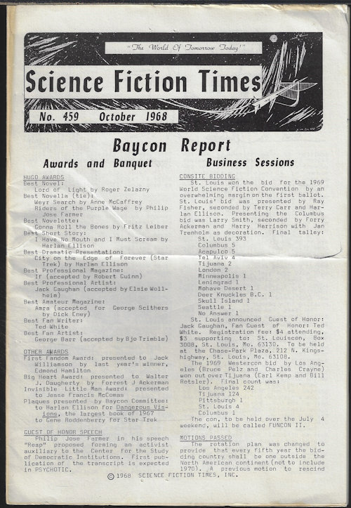 SCIENCE FICTION TIMES - Science Fiction Times: No. 459, October, Oct. 1968