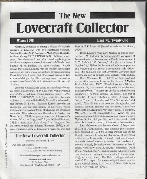 NEW LOVECRAFT COLLECTOR - The New Lovecraft Collector; No. Twenty-One (21), Winter 1998