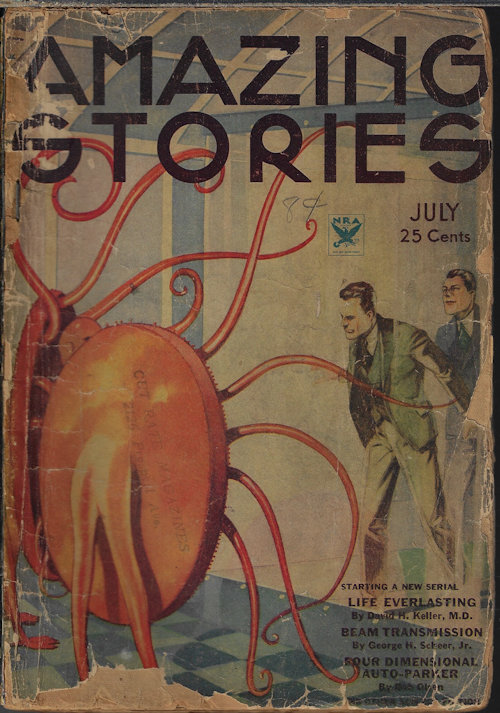 AMAZING (DAVID H. KELLER, M.D.; MILTON R. PERIL; JULES VERNE; GEORGE H. SCHEER, JR.; BOB OLSEN; CHARLIE MILLS) - Amazing Stories: July 1934
