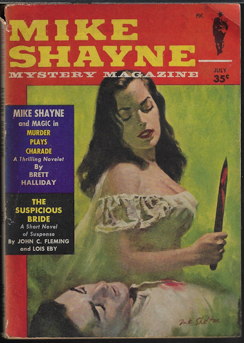 MIKE SHAYNE MYSTERY (BRETT HALLIDAY; JOHN C. FLEMING & LOIS EBY; DAN J. MARLOWE; C. B. GILFORD; HELEN KASSON; LEN GUTTRIDGE; LARRY HOLDEN; MIL BIGSBY) - Mike Shayne Mystery Magazine: July 1959