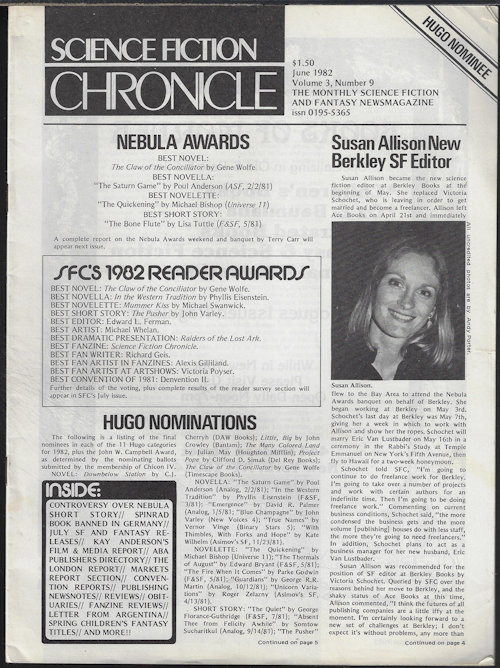 SCIENCE FICTION CHRONICLE - Science Fiction Chronicle: June 1982